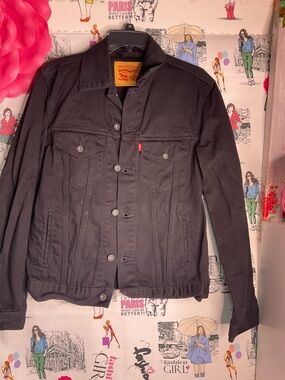 Levi's Navy Blue Denim Jacket with Leather Patch